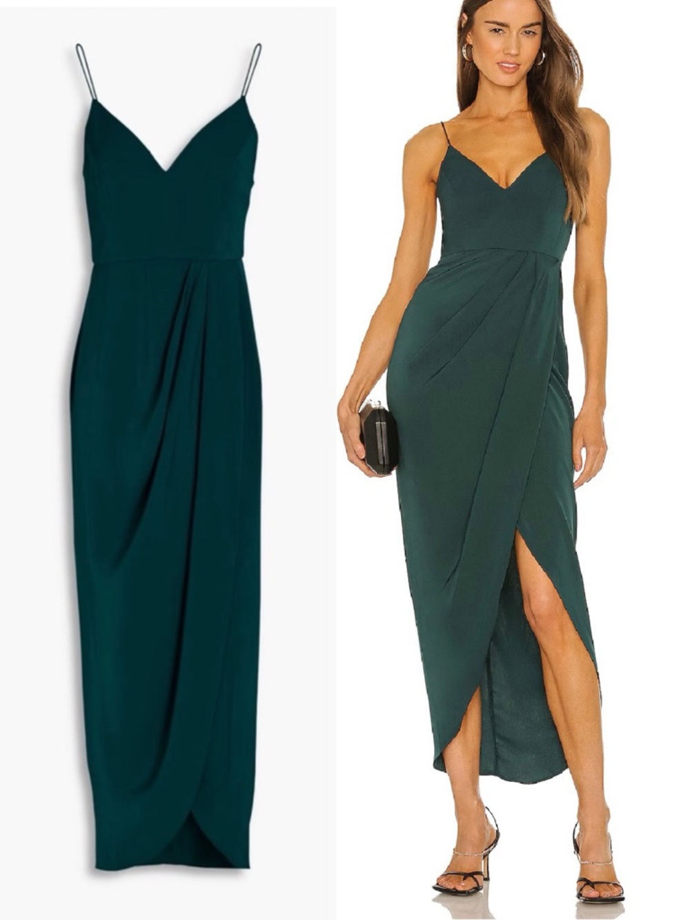 SHONA JOY Draped Satin Midi Dress Emerald Green Size 6